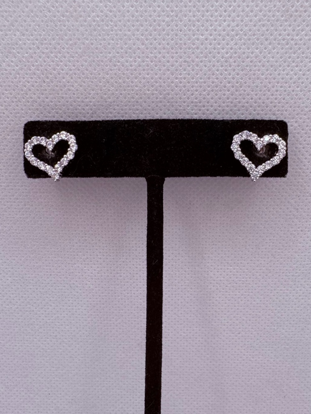 Sterling Silver CZ Open Heart Stud Earrings Delicate 1/2” Sparkling